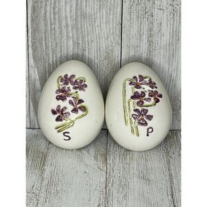 Vintage Ceramic Egg Shaped Salt & Pepper Shakers Lilacs Violets